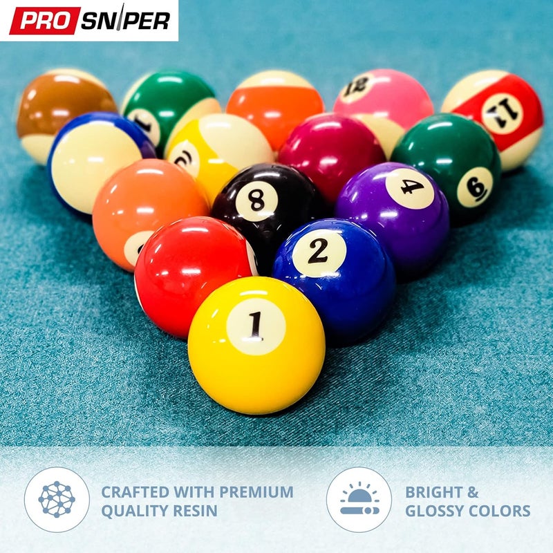 Prosniper Billiard Balls - 16 Premium Pool Ball Set Including 4X Cue Tips and 4X Blue Chalk I 6 oz & 2.25 inches I Pool Table Accessories for Beginners & Professionals I Made of Pure Resin - Image 4